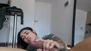 Pretty Shemale Cums and pees