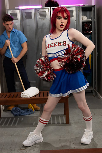 Cute tgirl Ella Hollywood in a cheerleader uniform