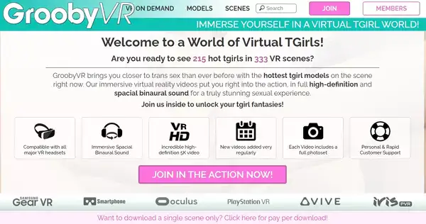 Screenshot of Grooby VR, one of the best virtual reality trans porn sites