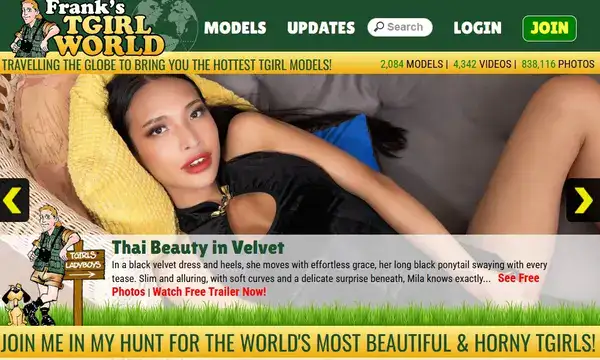 Beautiful ladyboy on Frank's Tgirl World homepage